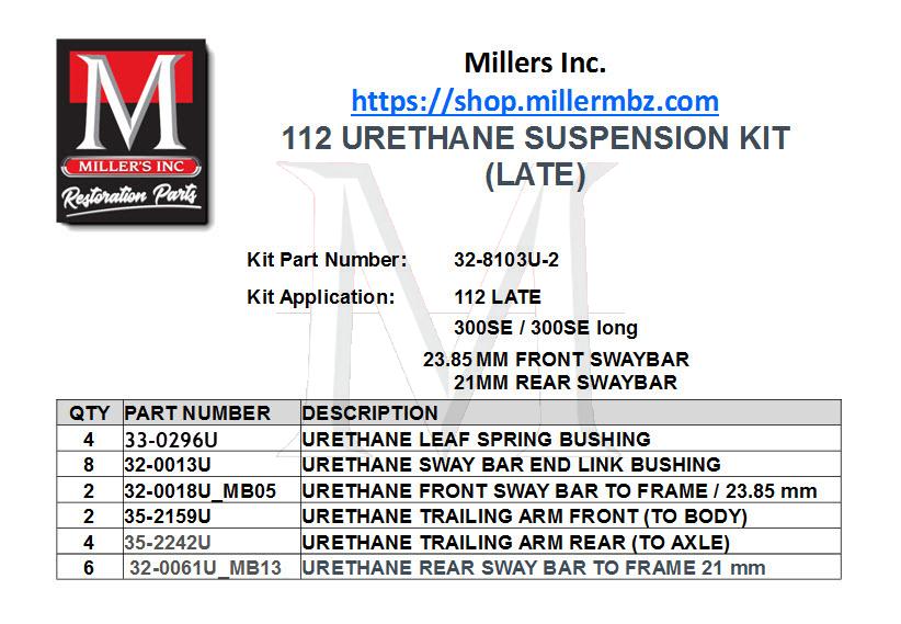 112 URETHANE SUSPENSION KIT (LATE)